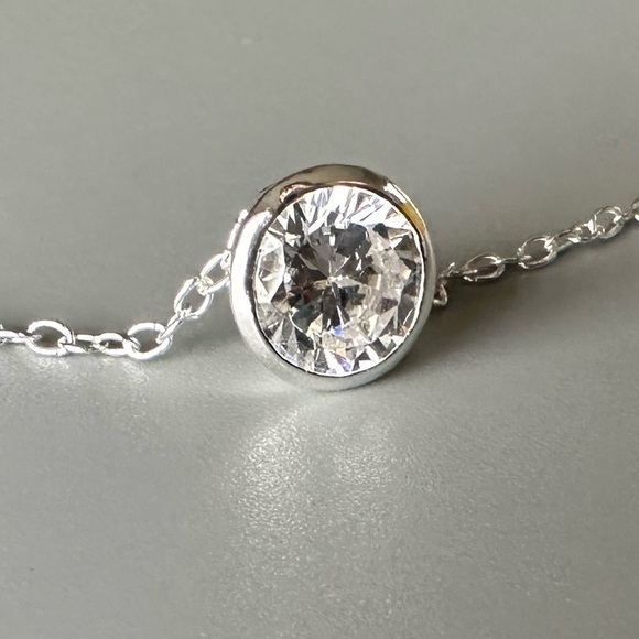 Sterling Silver Bezel Set Crystal Necklace - Picture 6 of 11